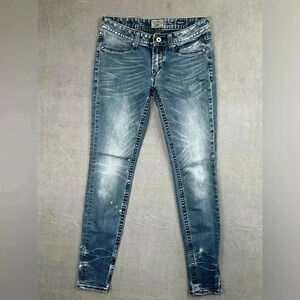 Rerock by Express legging Jeans Womens 4 Blue Distressed Denim Faded (0358)
